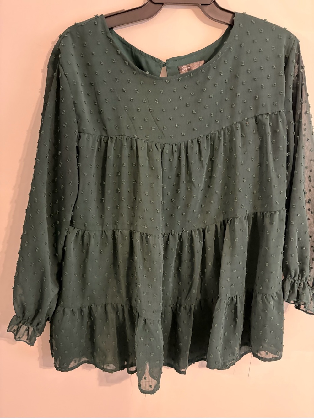 Tiered Swiss Dot Blouse in Dark Green